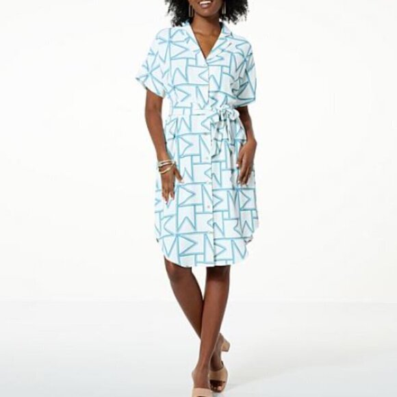 Wynne layers Dresses & Skirts - Wynne Layers Black White Abstract Shirt Dress Waist Tie 1X Plus Size